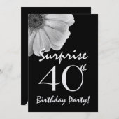第40サプライズ誕生日白黒デイジーメタリック 招待状 (正面/裏面)