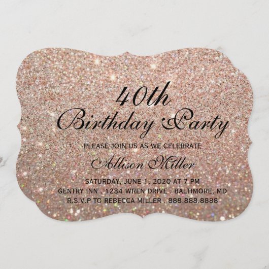 第40バラ金ゴールドグリッターファブグラム誕生パーティー 招待状 (正面/裏面)