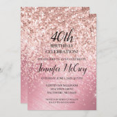 第40バラ金ゴールドグリッターFab Glam Birthday Party Inv 招待状 (正面/裏面)
