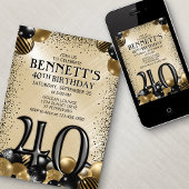 第40バルーズブラック金ゴールド誕生日 招待状
