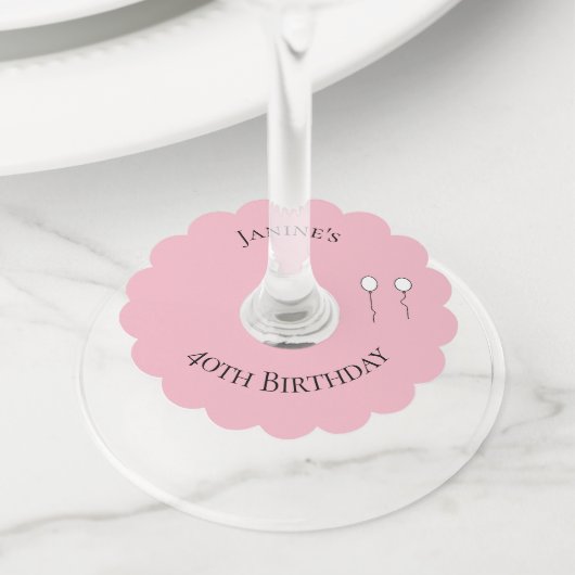 第40パーソナライズな誕生日気球と ワイングラスタグ (クローズアップ)