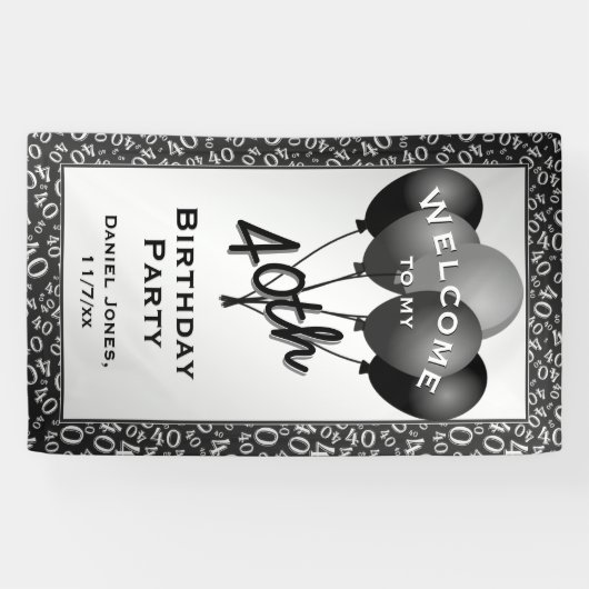 第40パーティー黒くか白い数パターンを歓迎して下さい 横断幕 (横)