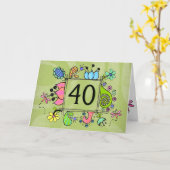 第40フォークアートフレーム番号時代誕生日カード カード (黄色い花)