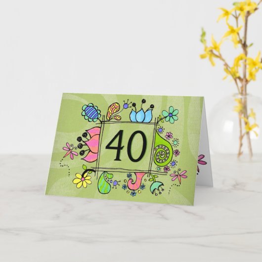 第40フォークアートフレーム番号時代誕生日カード カード (黄色い花)