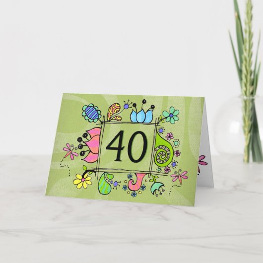 第40フォークアートフレーム番号時代誕生日カード カード (正面)