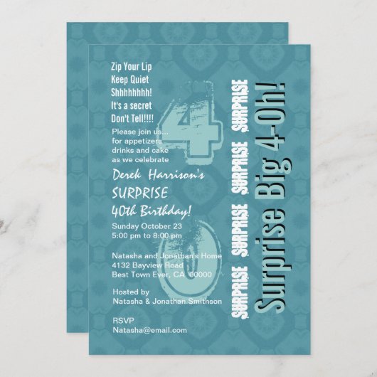 第40モダンな誕生日青および白いV15を驚かして下さい 招待状 (正面/裏面)