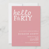 第40回アダルトバースデーパーティーこんにちは40モダンピンク 招待状 (正面)