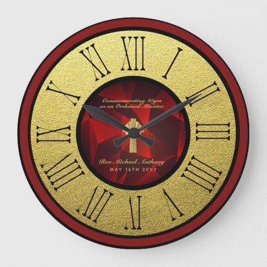 第40回コーディネーションアニバーサリールビー金ゴールド パーソナライズされた ラージ壁時計 (正面)