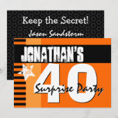 第40回サプライズパーティーオレンジストライプとブラックA2 招待状 (正面/裏面)