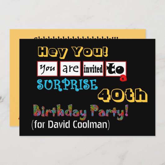 第40回サプライズ誕生日パーティーテンプレートV01 招待状 (正面/裏面)