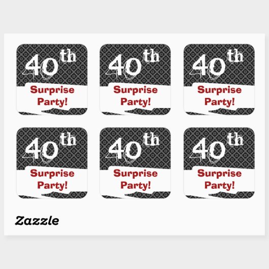 第40回サプライズ誕生日パーティー白黒と赤 スクエアシール (シート)