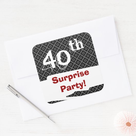 第40回サプライズ誕生日パーティー白黒と赤 スクエアシール (封筒)