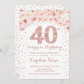 第40回サプライズ誕生日パーティー – ホワイトローズ金ゴールド 招待状 (正面/裏面)