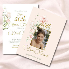 第40回サプライズ赤面ピンクフローラフォト誕生日 招待状