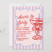 第40回ピンクハンドドローカラフルシャンパン誕生日 招待状 (正面)