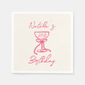 第40回ピンクハンドドローシャンパンボウグラス誕生日 スタンダードカクテルナプキン (正面)