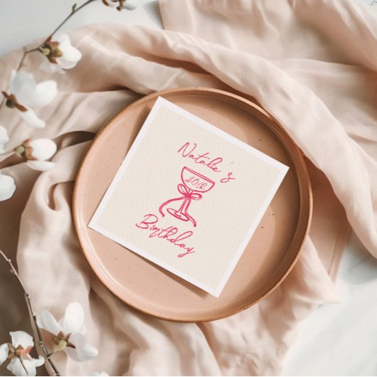 第40回ピンクハンドドローシャンパンボウグラス誕生日 スタンダードカクテルナプキン