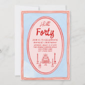 第40回ピンクハ書ンドケ描ーキ予測できな誕生日 招待状 (正面)