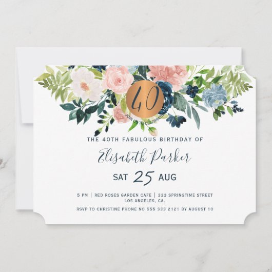 第40回フローラ海軍モダン水彩誕生日パーティー 招待状 (正面)