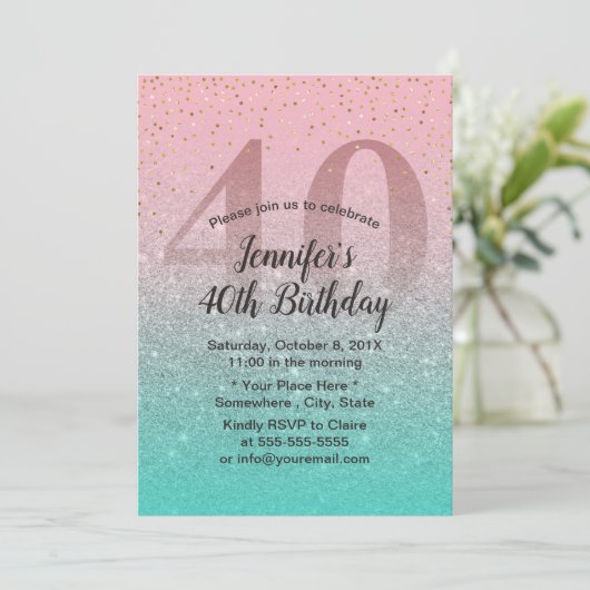 第40回モダンターコイズグリッターグラデーション 招待状 (スタンド正面)