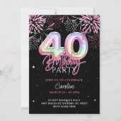 第40回モダンピンクフォイルバルーン花火誕生日 招待状 (正面)
