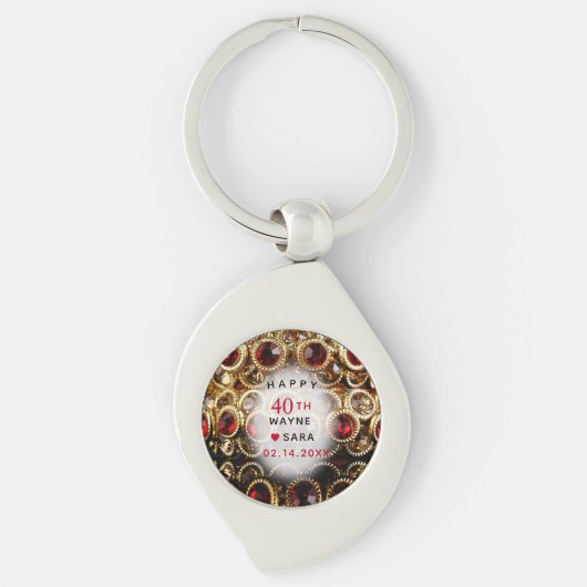 第40回ルビーと金ゴールドジュエル結婚の記念日 キーホルダー (正面)