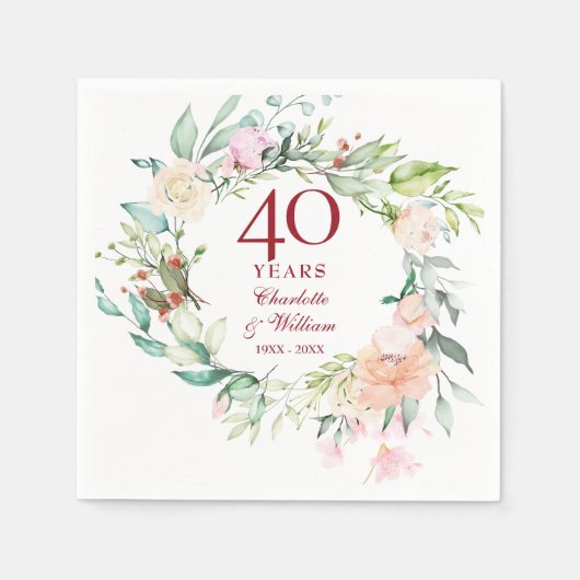 第40回ルビーの結婚アニバーサリーガーランドフローラ スタンダードカクテルナプキン (正面)