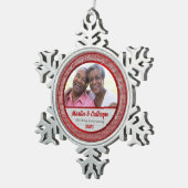 第40回ルビーの結婚アニバーサリー赤い写真 スノーフレークピューターオーナメント (右)