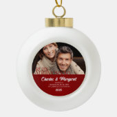 第40回ルビーの結婚アニバーサリー・レッド・ダマスク写真 セラミックボールオーナメント (正面)