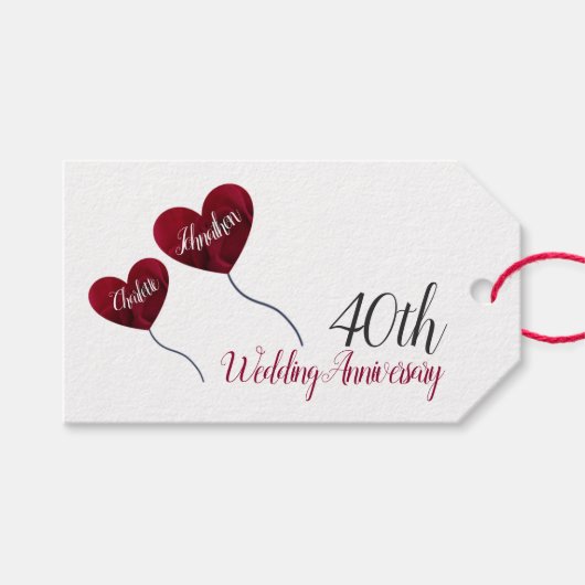 第40回ルビーの結婚記念日赤いハート風船 ギフトタグ (正面(横))