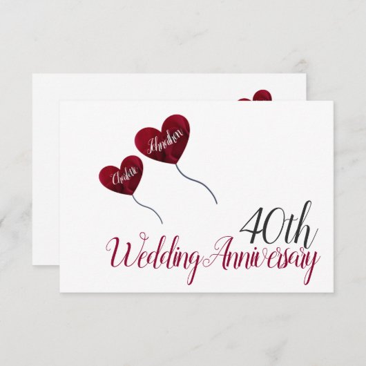 第40回ルビーの結婚記念日赤いハート風船 サンキューカード (正面/裏面)