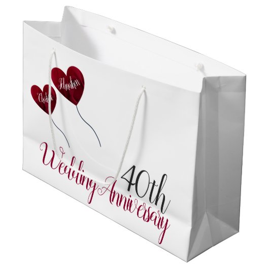 第40回ルビーの結婚記念日赤いハート風船 ラージペーパーバッグ (正面アングル)