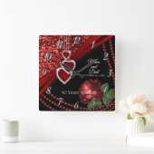 第40回ルビーレッドグリッター・バラ記念日 スクエア壁時計 (ホーム)