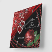 第40回ルビーレッドグリッター・バラ記念日 スクエア壁時計 (傾斜)