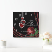 第40回ルビーレッドローズ記念日 スクエア壁時計 (ホーム)