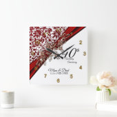 第40回ルビー結婚記念日デザイン スクエア壁時計 (ホーム)