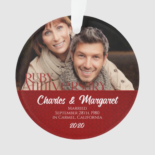 第40回ルビー記念日の写真赤と白 オーナメント (正面)