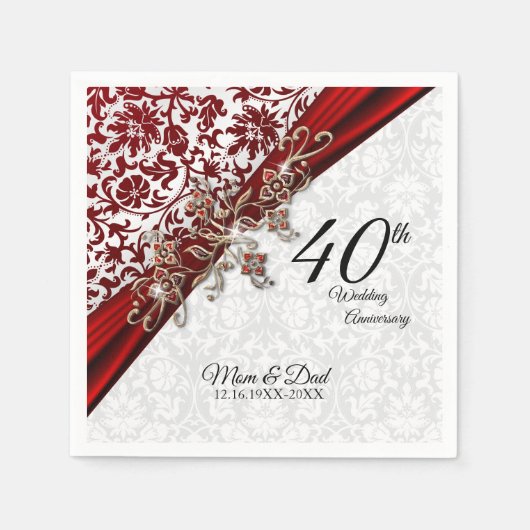 第40回ルビー赤と白結婚記念日 スタンダードカクテルナプキン (正面)