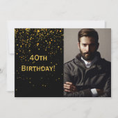 第40回誕生日の招待フォトブラック男のための男性 招待状 (正面)