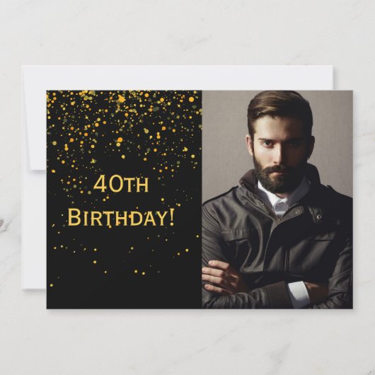 第40回誕生日の招待フォトブラック男のための男性 招待状 (正面)