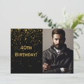 第40回誕生日の招待フォトブラック男のための男性 招待状 (スタンド正面)