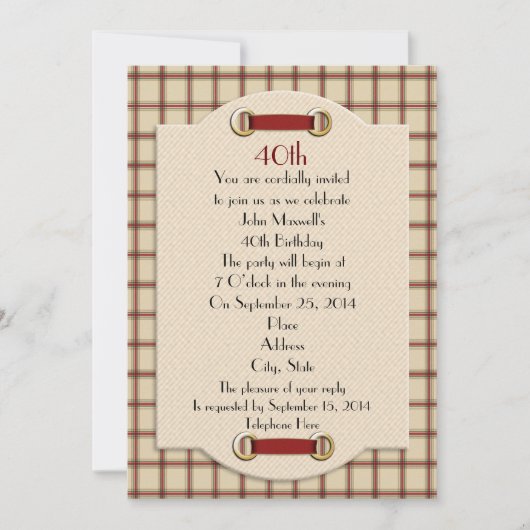 第40回誕生日パーティーフォーマルへの招待 招待状 (正面)