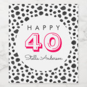 第40回誕生日パーティー |楽しい黒いドットパターン ワインラベル (シングルラベル)