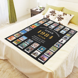 第40回誕生日家族フォトコラージュ32写真 フリースブランケット