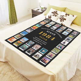 第40回誕生日家族フォトコラージュ32写真 フリースブランケット