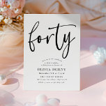 第40回B&W誕生日パーティスクモダンリプトタイポグラフィ 招待状<br><div class="desc">このモダン白黒デザインは、台本スタイル書の中で「四十」という言葉と、セリフフォントで構成されたエレガントな間隔のモダンタイポグラフィを備えクラシカルている。招待状は、黒と有彩色のグレーの繊細な繰り返し三角形パターンに逆に。適男性へ切な女性。角のスタイルと豪華な紙ストックを持つプリントされたZazzle招待状から選択する違うか、必要に応じて紙とデジタル招待状を送信できるようにもし、すぐにダウンロードする。</div>