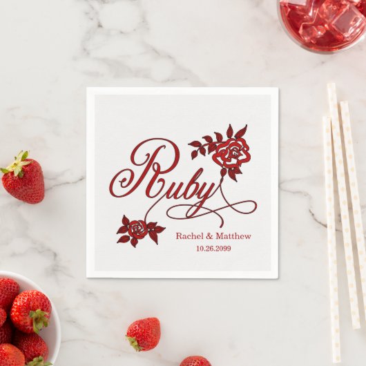 第40回Rubyの記念日と日付とイニシャル スタンダードカクテルナプキン (インサイチュ)