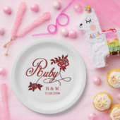 第40回Rubyの記念日と日付とイニシャル ペーパープレート (パーティー)