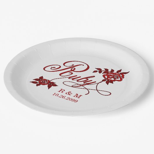 第40回Rubyの記念日と日付とイニシャル ペーパープレート (アングル)