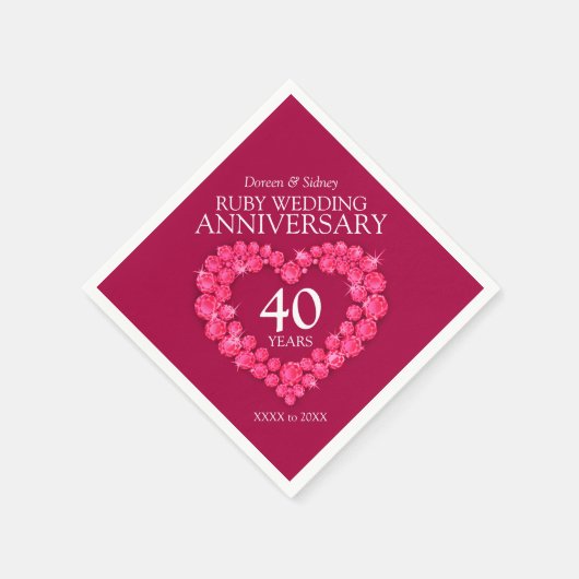 第40回Rubyの40結婚年ハート名前をカスタムする スタンダードカクテルナプキン (角)